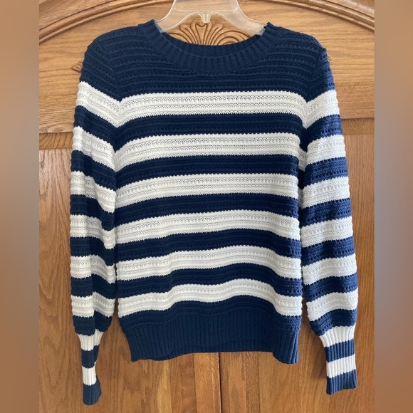 Loft Navy/White Striped Mixed Knit Sweater (Size XS) - Picture 1 of 6